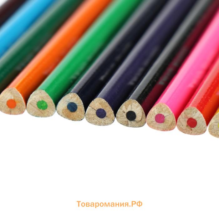 Карандаши цветные 12 цветов МИНИ, корпус деревянный, треугольный