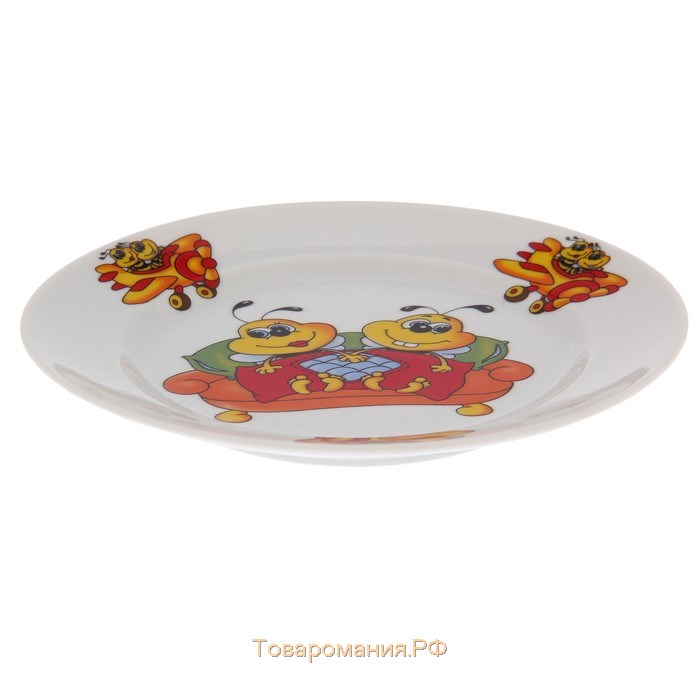Набор фарфоровой посуды «Пчёлы», 3 предмета: кружка 200 мл, салатник 350 мл, тарелка мелкая d=16,5 см, рисунок МИКС