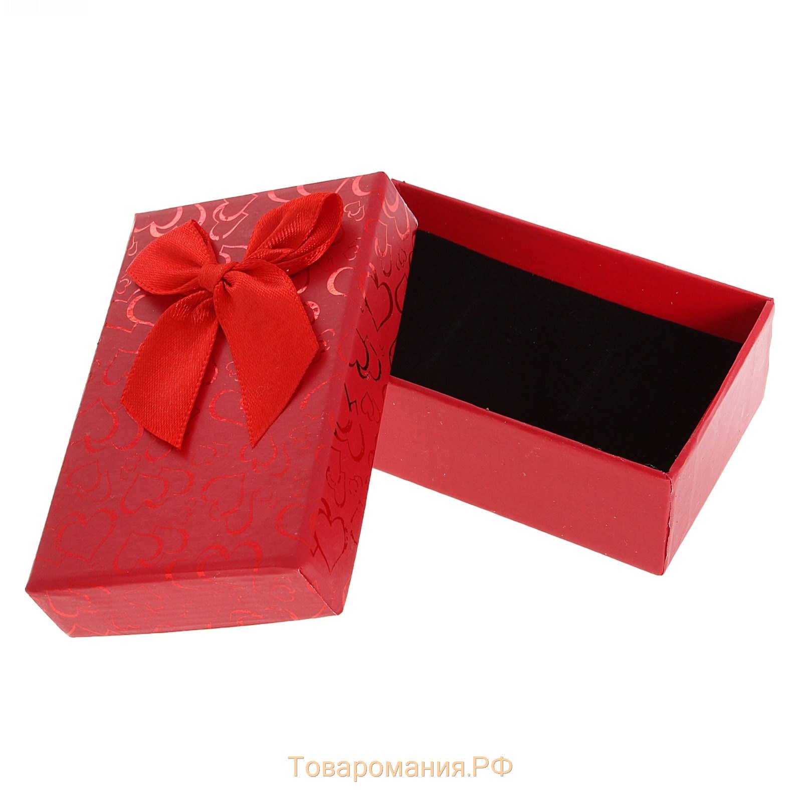 Коробочка подарочная под серьги/кулон/кольцо "Блестящие сердца", 8*5 (размер полезной части 7,5х4,5см), цвет красный
