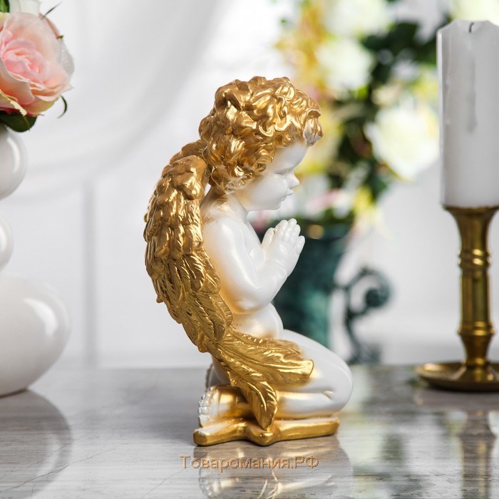 Сувенир "Ангел молящийся" 20 см, белый с золотым