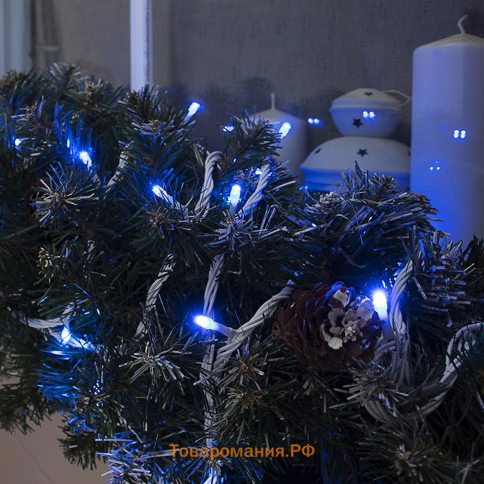 Гирлянда «Нить» 10 м, IP44, УМС, белая нить, 100 LED, свечение синее, 220 В