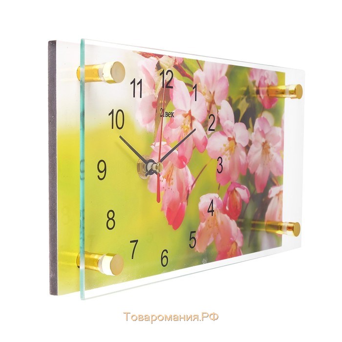 Часы настольные прямоугольные "Розовые цветы" 13х23 см микс