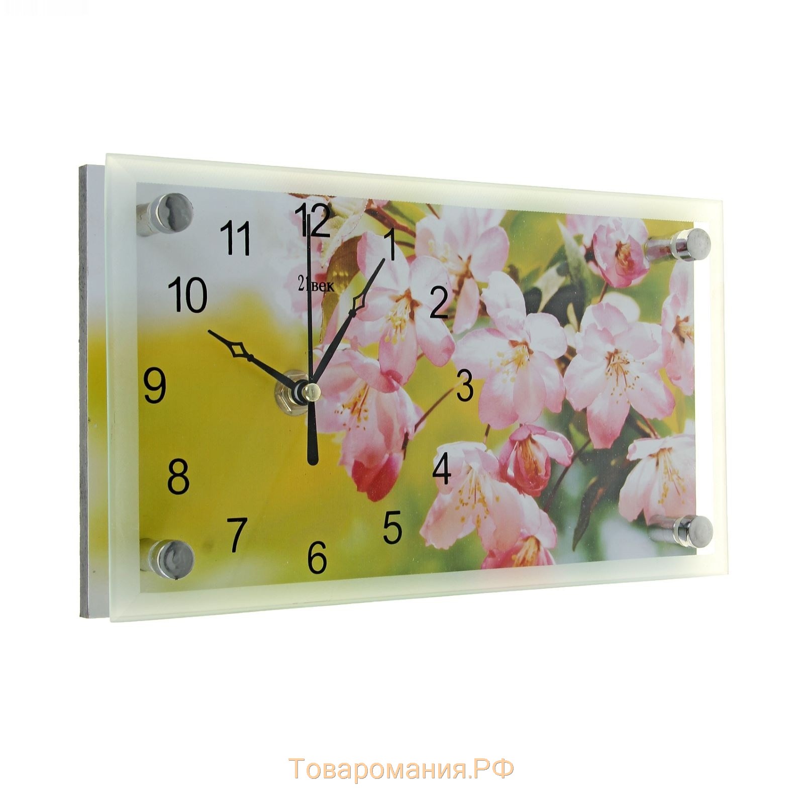 Часы настольные прямоугольные "Розовые цветы" 13х23 см микс