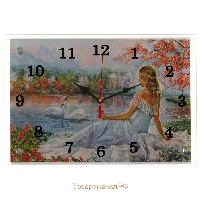 Часы-картина настенные, серия: Люди, "Девушка и лебеди", 25х35  см