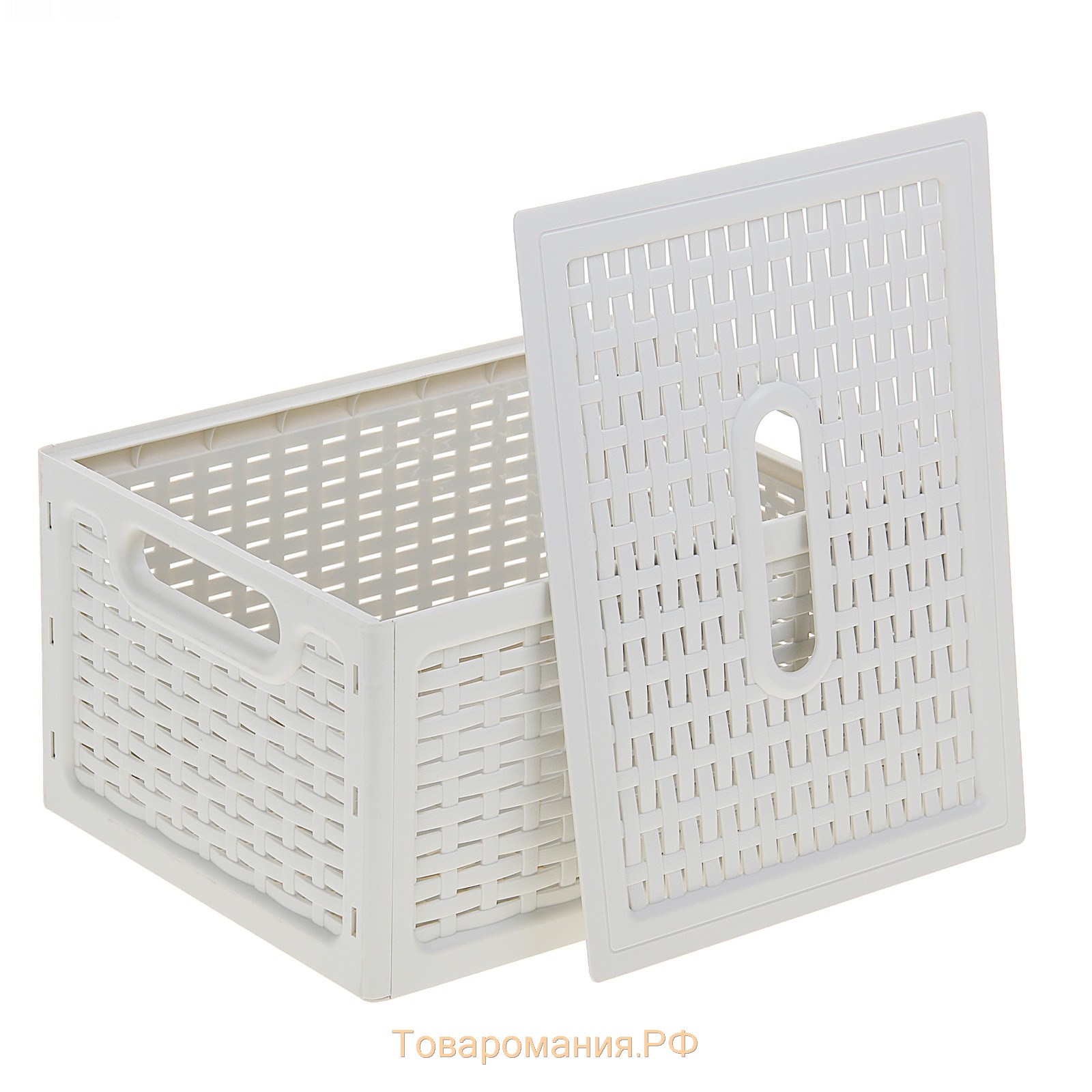 Ящик для хранения с крышкой «Ротанг», 13 л, 37×28×19 см, цвет белый