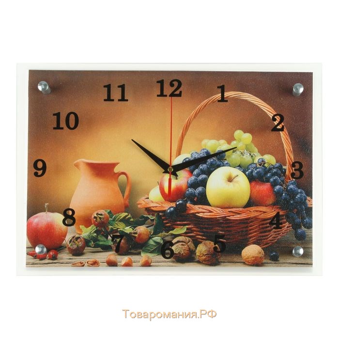 Часы-картина настенные, серия: Кухня, "Корзинка фруктов", 25х35 см