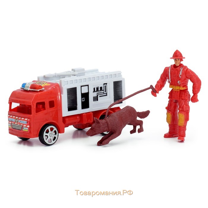 Машина инерционная «Пожарная», с пожарным и собакой, МИКС