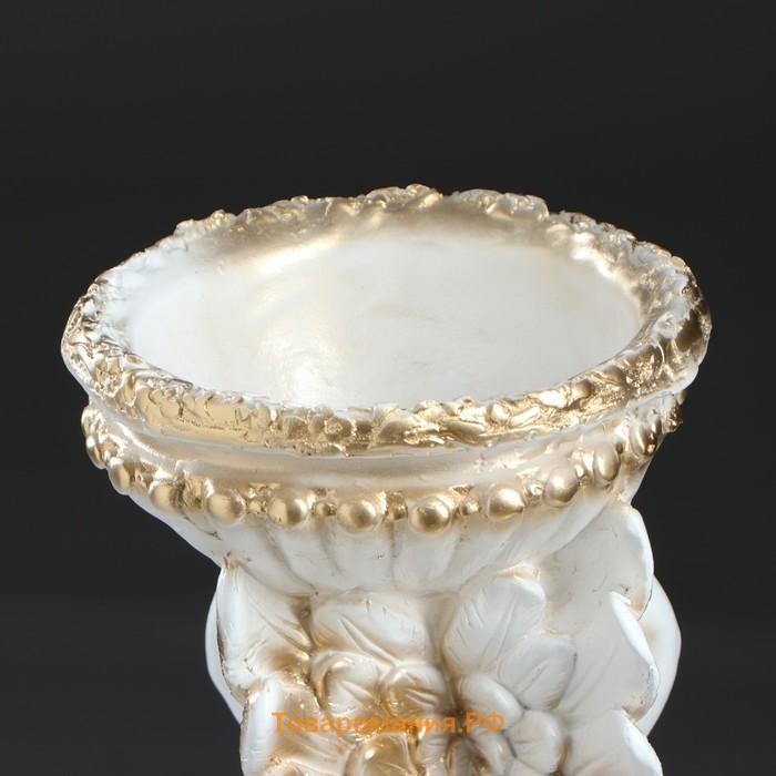 Статуэтка-кашпо "Ангел с чашей в руках", бело-золотистый, 22*24*52 см
