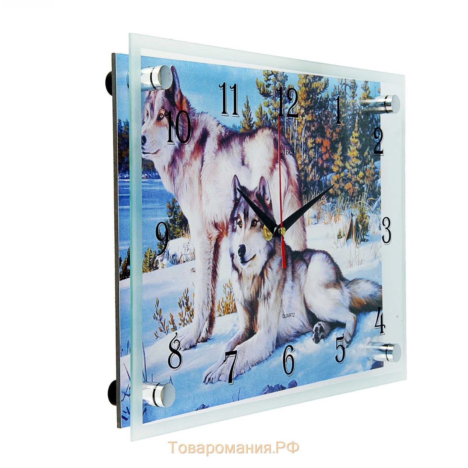 Часы настенные, серия: Животный мир, "Волки в зимнем лесу", 30х40  см