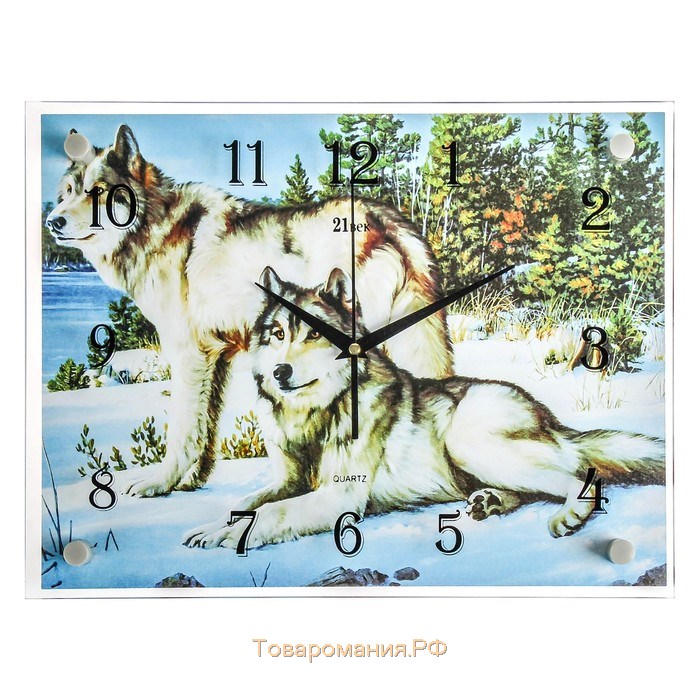 Часы настенные, серия: Животный мир, "Волки в зимнем лесу", 30х40  см