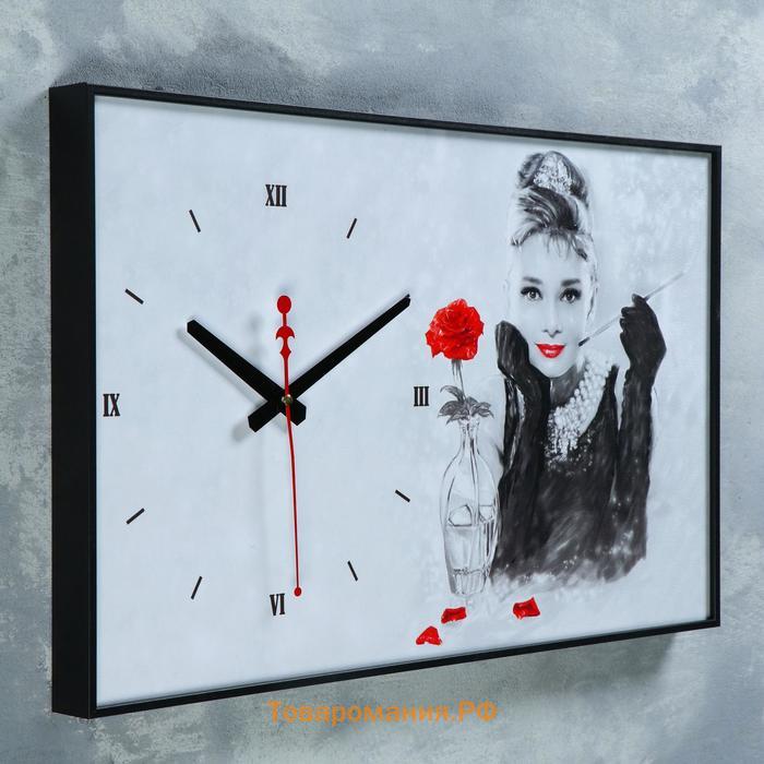 Часы-картина настенные, серия: Люди, "Одри Хепберн", 57 х 35 х 4 см