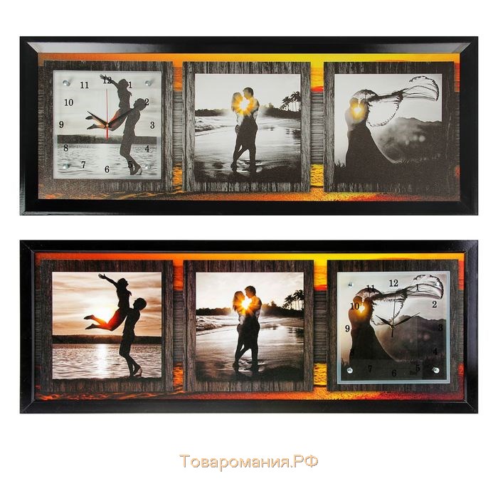 Часы-картина настенные, серия: Люди, "Влюбленные на закате", 35 х 100 см