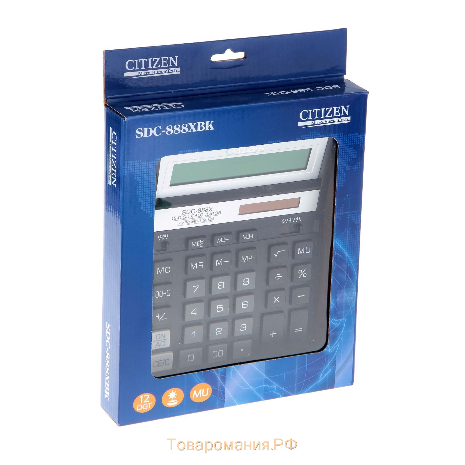 Калькулятор настольный Citizen "SDC-888XBK", 12-разрядный, 158 х 203 х 31 мм, двойное питание, чёрный