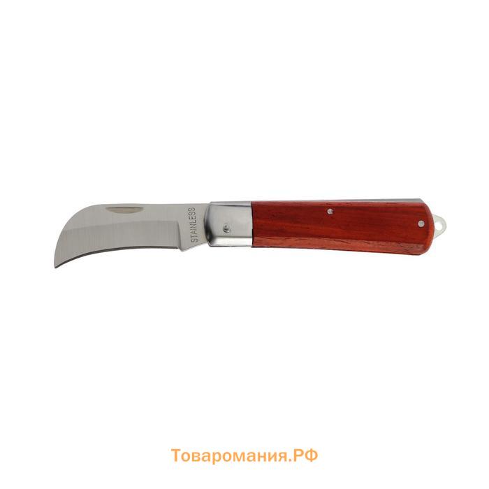 Нож универсальный складной ТУНДРА, деревянная рукоятка, изогнутое лезвие, нержавеющая сталь