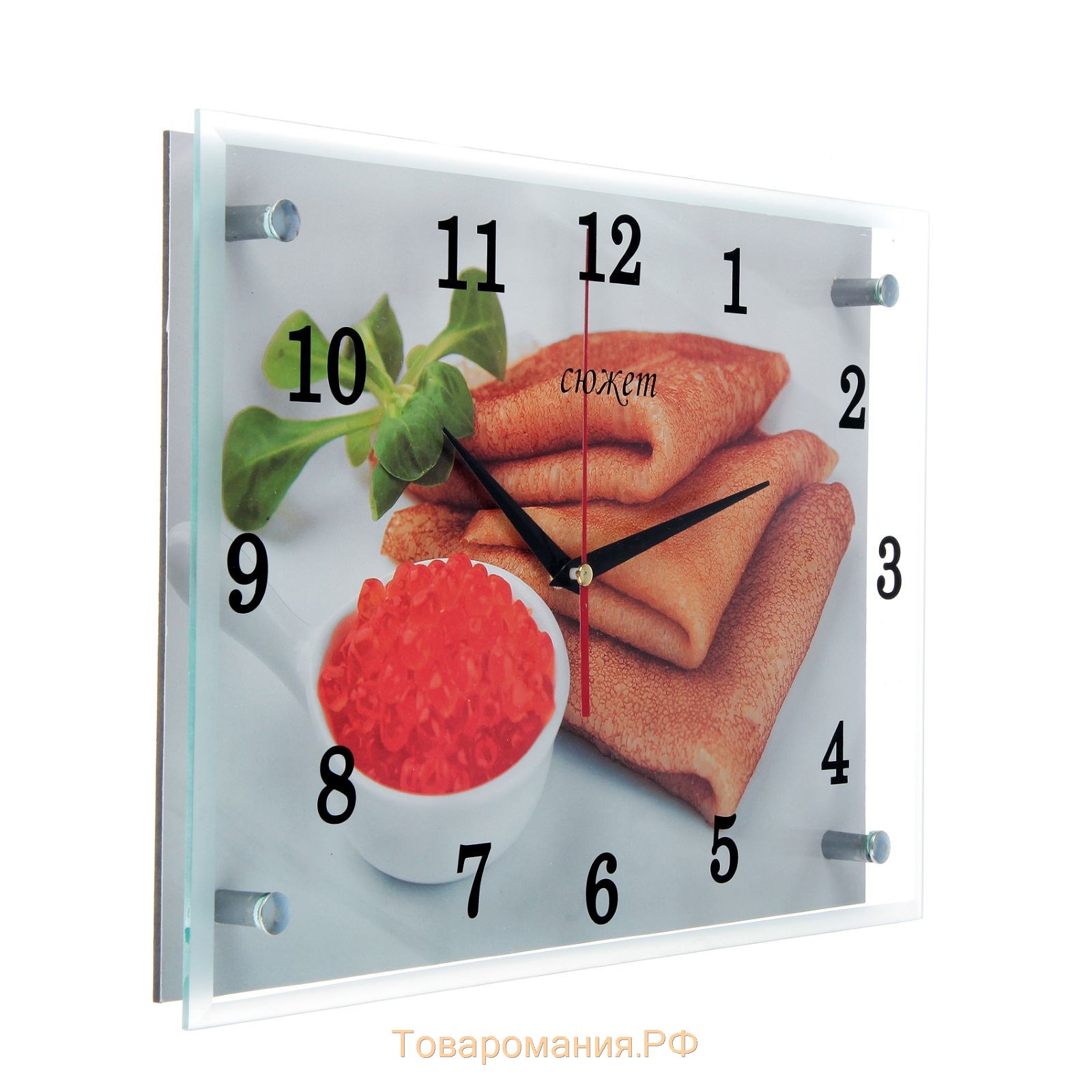 Часы-картина настенные, серия: Кухня, "Блины с красной икрой"25х35 см