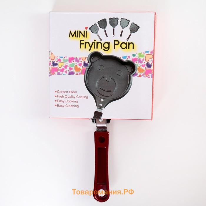 Сковорода «Панда», d=14 см, пластиковая ручка, антипригарное покрытие, цвет чёрный