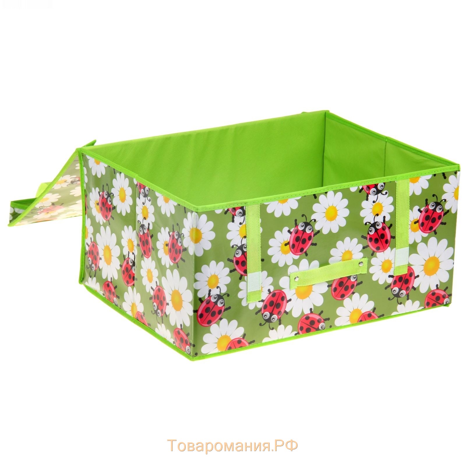 Короб для хранения с крышкой «Божьи коровки», 50×40×25 см, цвет зелёный