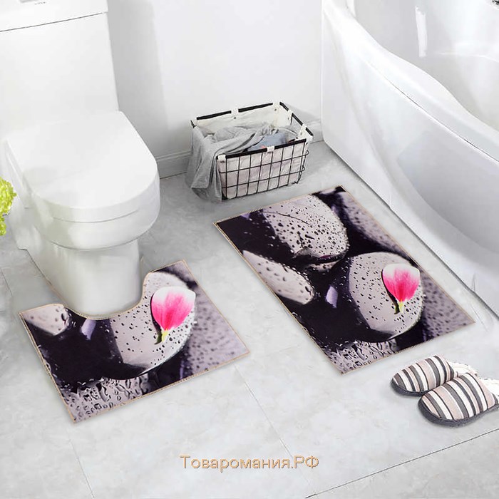 Набор ковриков для ванной и туалета «Камни», 2 шт, 40×45, 45×75 см