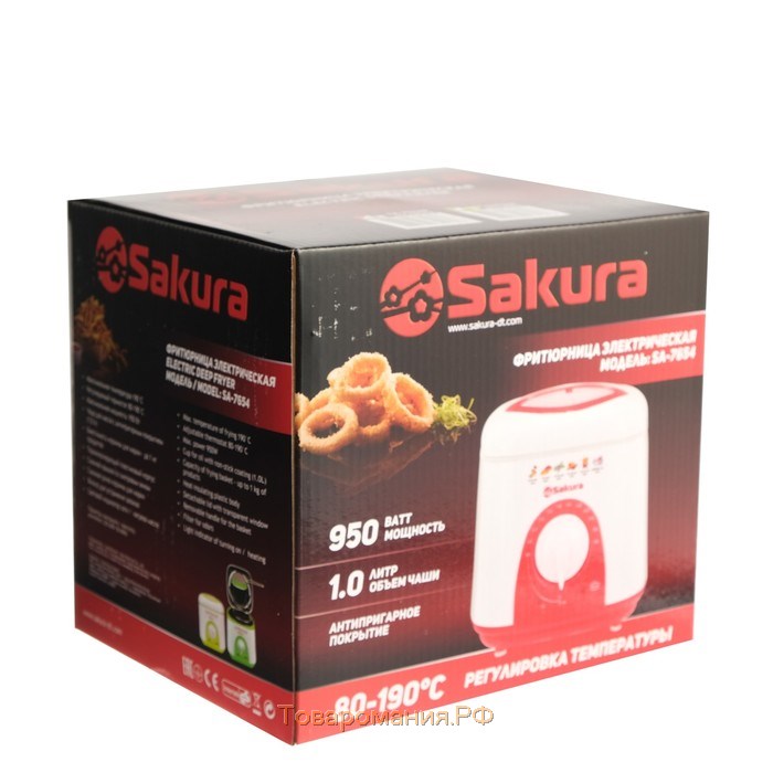 Фритюрница Sakura SA-7654GR, 950 Вт, 750 мл, антипригарное покрытие, фильтр, бело-салатовая