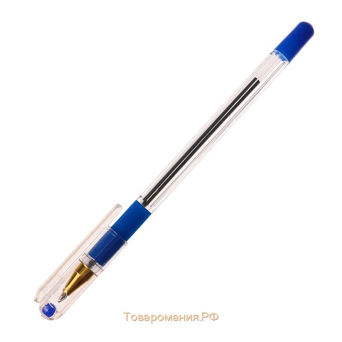 Ручка шариковая 0.5 мм, стержень синий, корпус прозрачный с резиновым держателем