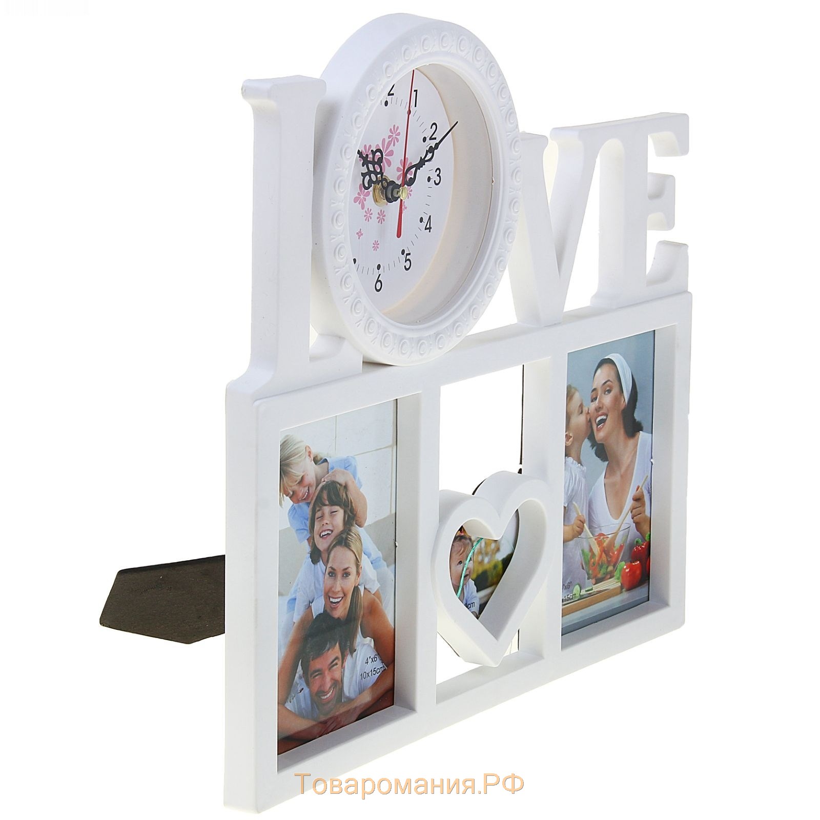 Часы настенные, серия: Фото, "Love", 3 фоторамки, белые, 34х36 см, микс