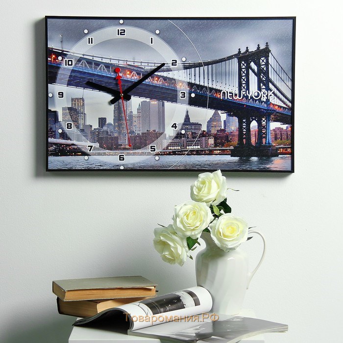 Часы-картина настенные, интерьерные "Бруклинский Мост", плавный ход, 57 х 35 х 4 см