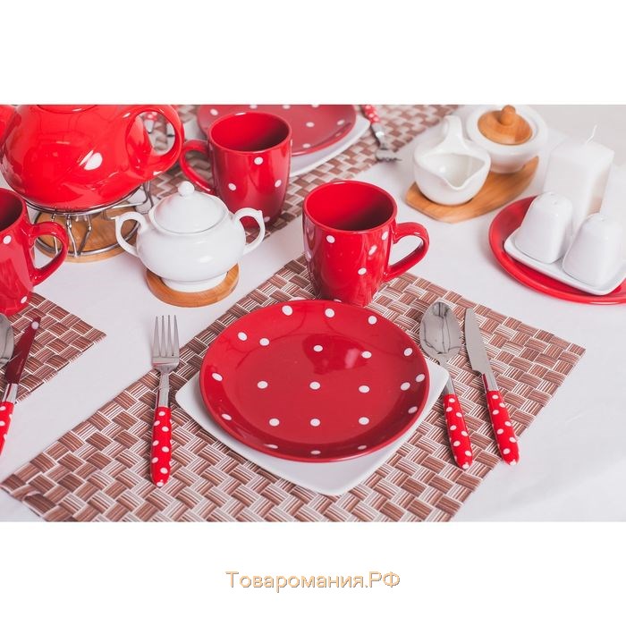 Тарелка керамическая обеденная «Красный горох», d=27 см, цвет красный