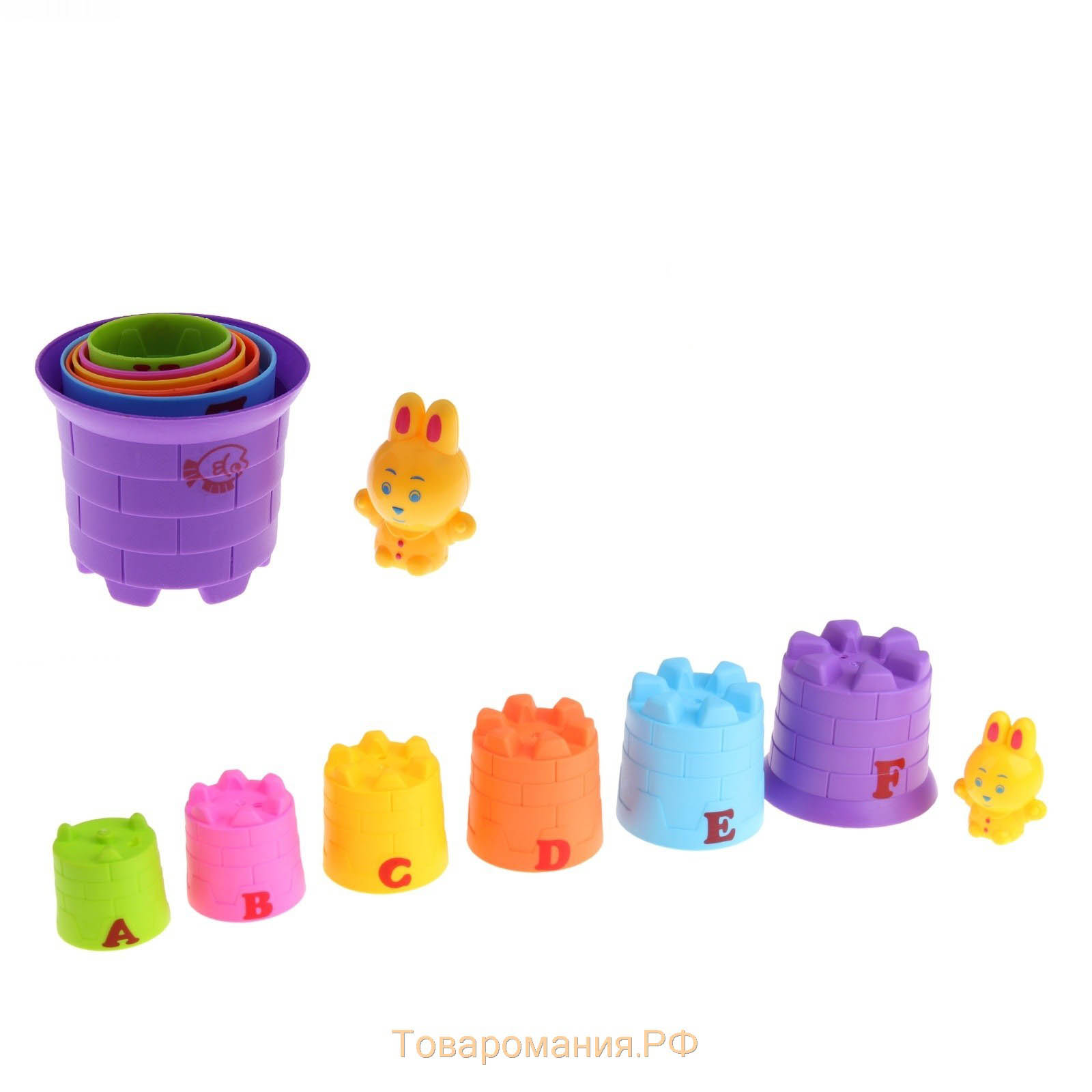 Игровой набор «Пирамида»: 6 стаканчиков, 1 игрушка (зайчик/мишка), МИКС