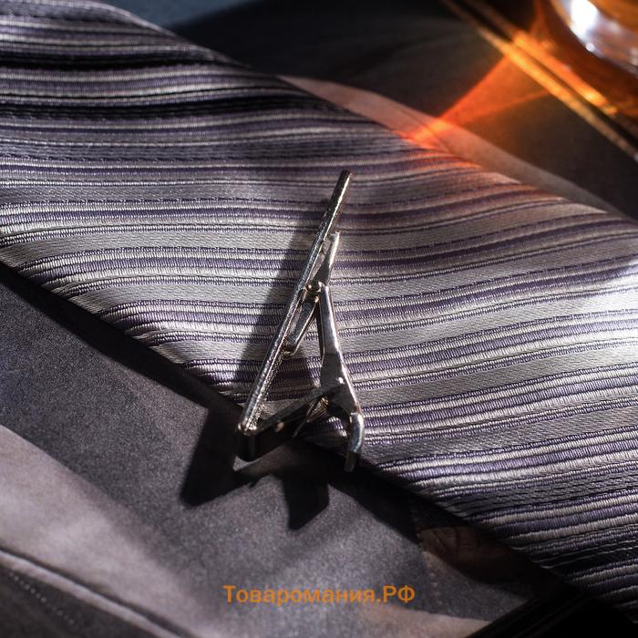 Зажим для галстука стальной "Классический" округлый с эмалью, цвет чёрный в серебре