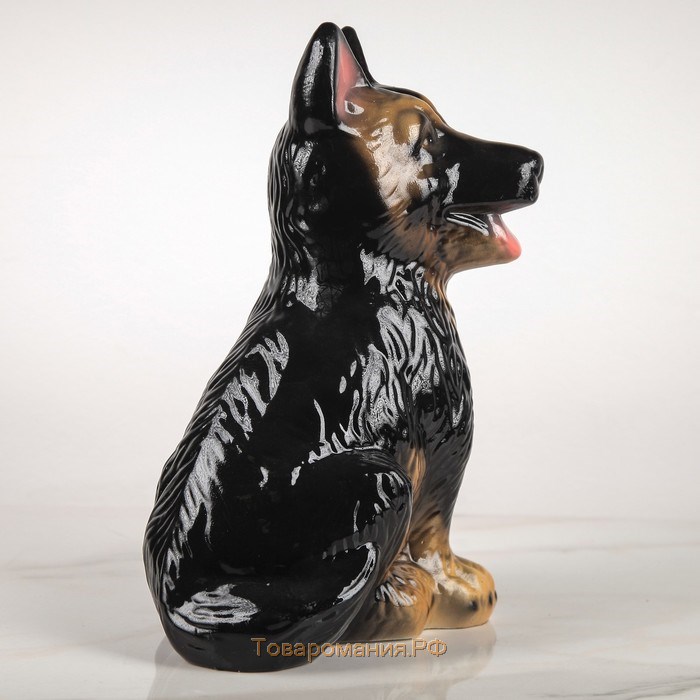 Копилка "Собака Овчарка", глянец, черно-рыжая, керамика, 30 см