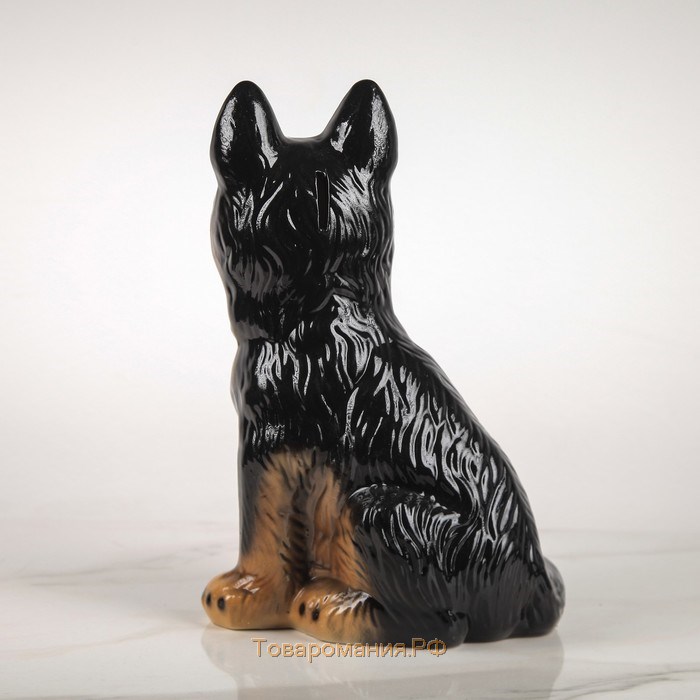 Копилка "Собака Овчарка", глянец, черно-рыжая, керамика, 30 см