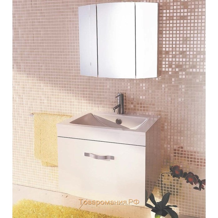 Зеркало шкаф Comforty Лаура 75 3 для ванной комнаты, цвет белый