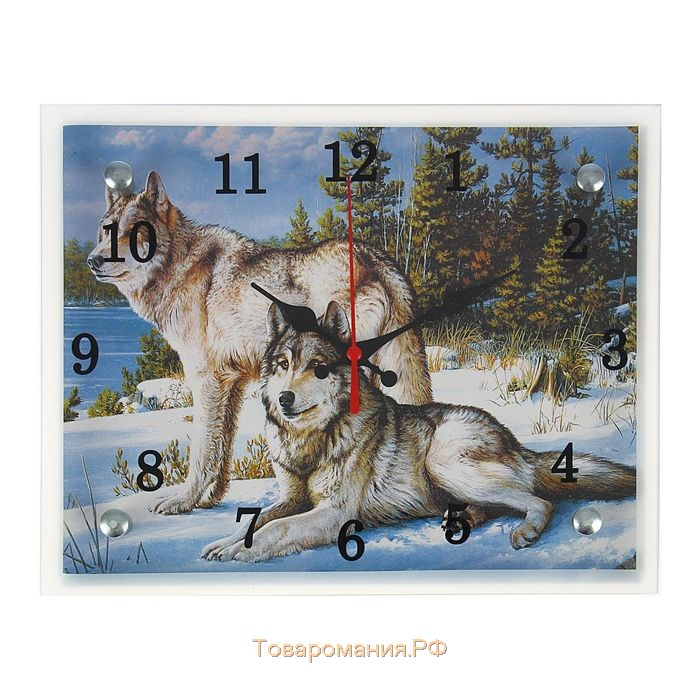 Часы-картина настенные, серия: Животный мир, "Волки в Зимнем Лесу", 20 х 25 см