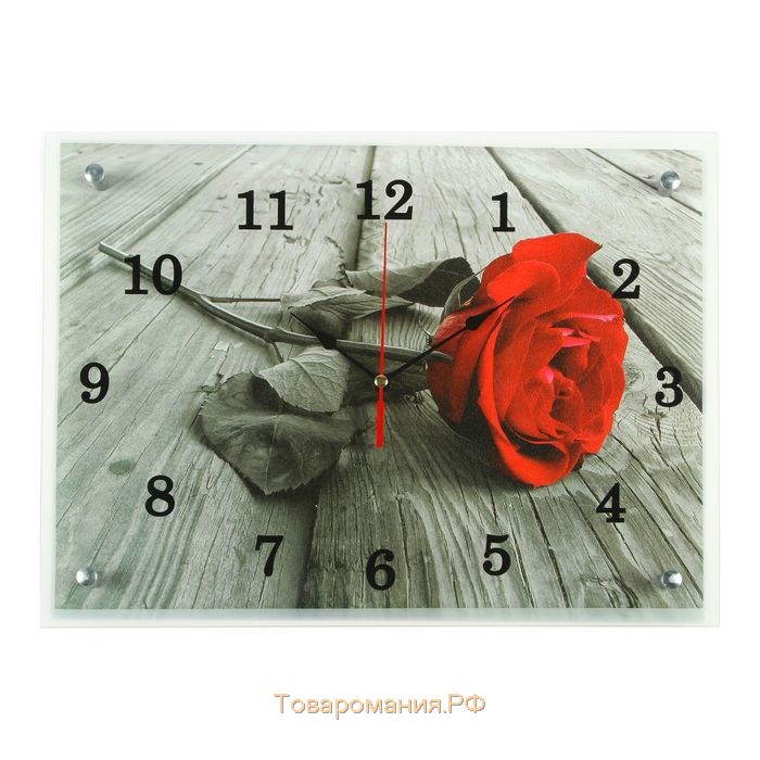 Часы настенные, серия: Цветы, "Красная роза", 30х40  см