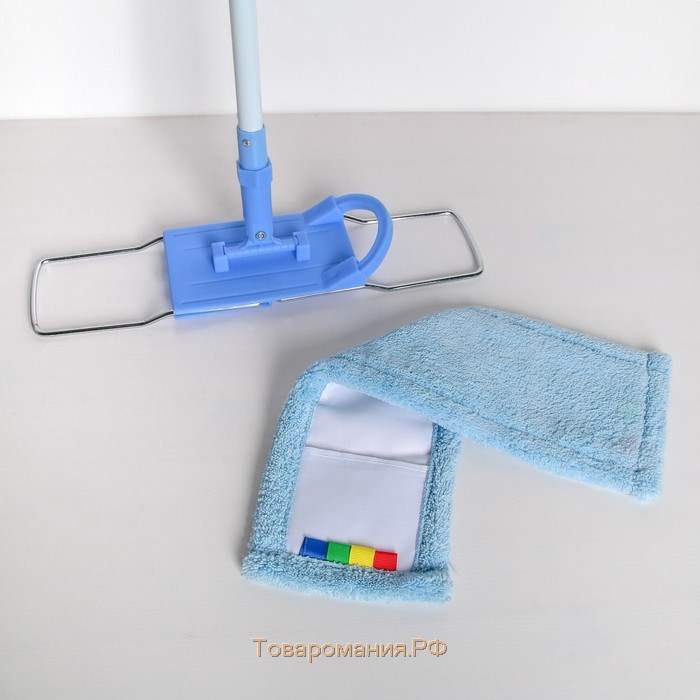 Швабра для мытья пола плоская, насадка из микрофибры 44×14 см, телескопическая ручка 80-126 см, цвет МИКС