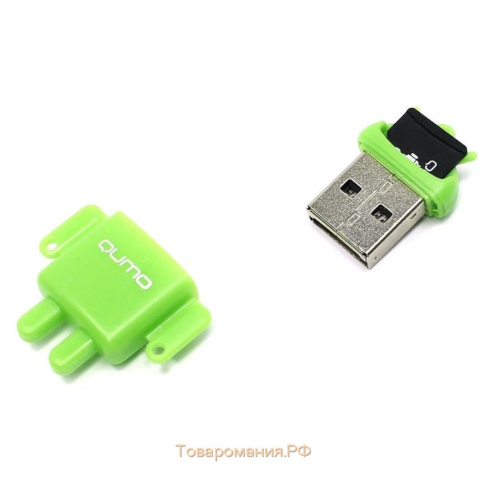 Карта памяти Qumo Fundroid microSD, 16 Гб, SDHC, класс 10, с картридером USB