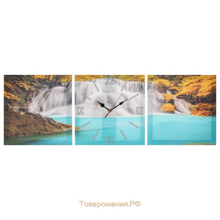 Часы настенные, модульные, серия: Природа, "Лесной водопад", 35х105  см