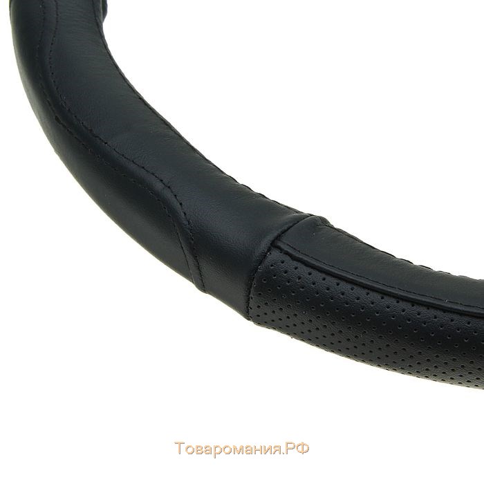Оплетка на руль TORSO, натуральная кожа, размер 38 см, перфорированная вставка, черный