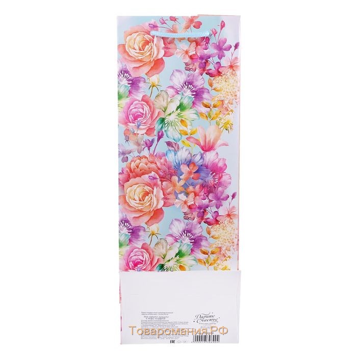 Пакет ламинированный под бутылку «Цветы и бабочки», 13 × 36 × 10 см