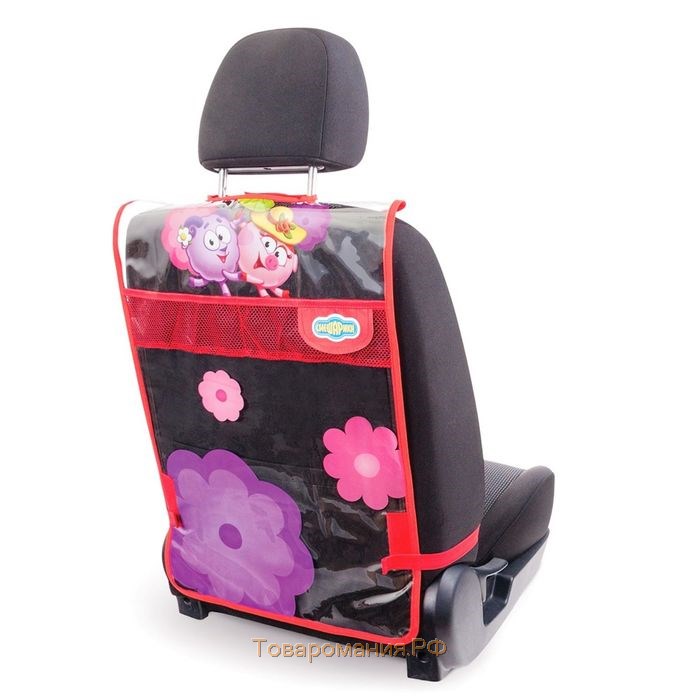 Накидка - незапинайка "Смешарики" для защиты спинки переднего сиденья от ног ребёнка, мягкий прозрачный ПВХ, цвет розовый, SM/KMT-010 Nyusha