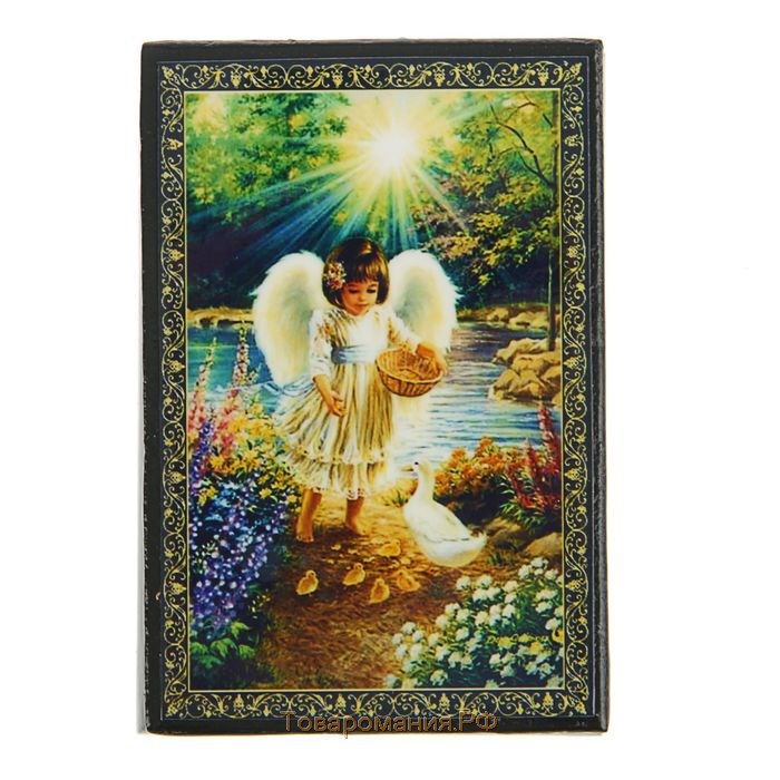 Шкатулка «Ангелочек с птичками», 6×9 см, лаковая миниатюра