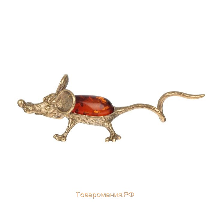 Сувенир из латуни и янтаря "Мышь штопор"