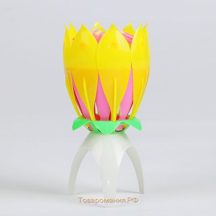 Свеча для торта музыкальная "Тюльпан", жёлтая, 12×5 см