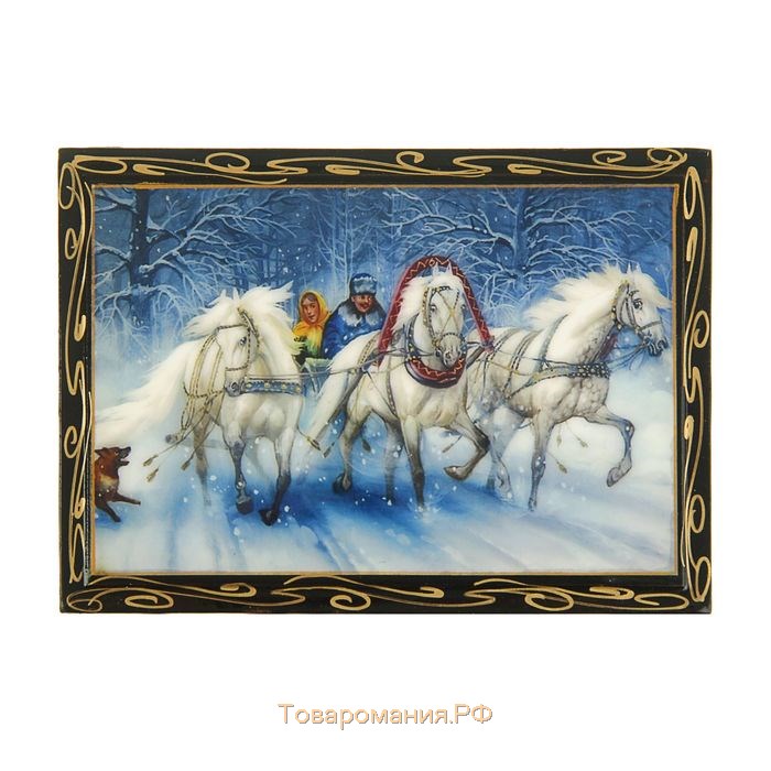 Шкатулка «Зимняя тройка», 10×14 см, лаковая миниатюра