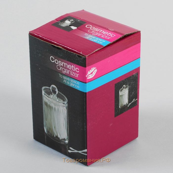 Органайзер для хранения ватных палочек, с крышкой, 7 × 11,5 см, в картонной коробке, цвет прозрачный