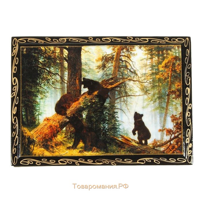 Шкатулка «Мишки в лесу», 10×14 см, лаковая миниатюра