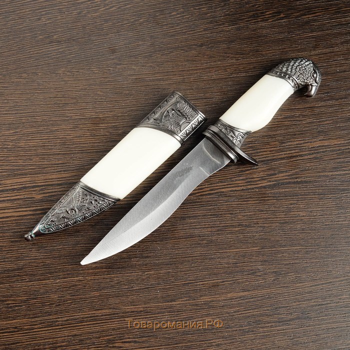 Сувенирный нож, белые вставки, рукоять в форме головы орла, 21 см