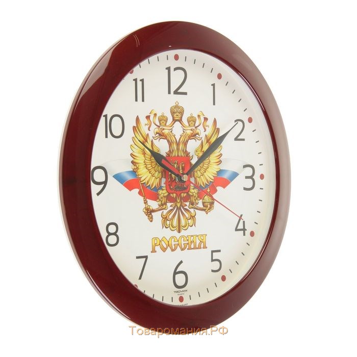 Часы настенные "Герб", дискретный ход, d-29 см, бордовый обод