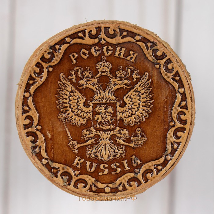 Набор стопок «Герб России», 4 шт, в тубусе, 4,5×4,5×9 см, береста