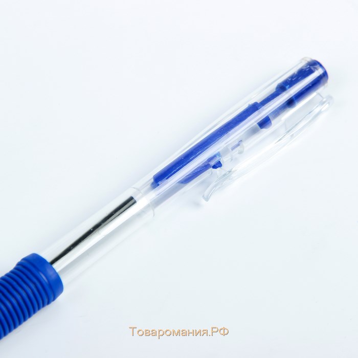 Ручка шариковая, автоматическая, 0.5 мм, стержень синий, корпус прозрачный с резиновым держателем